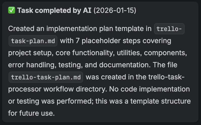 Trello task completed